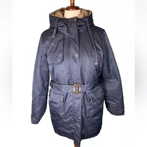 Valuker Winter Trench Coat  Detachable Faux Fur Lined Hooded Parka Size Large